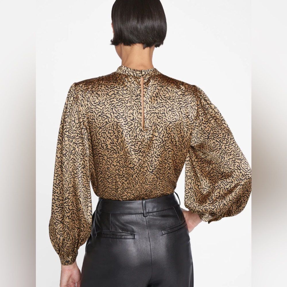 FRAME DENIM- Shirred Mock Neck Blouse-
in Beige Multi - Picture 5 of 9
